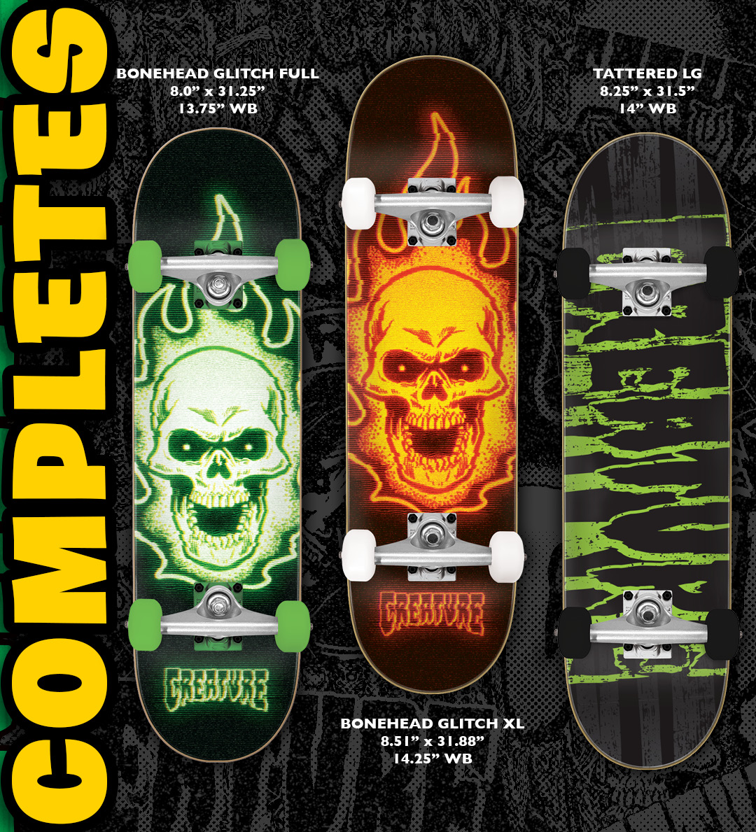 Creature Skateboards Skate Completes Bonehead Glitch Tattered