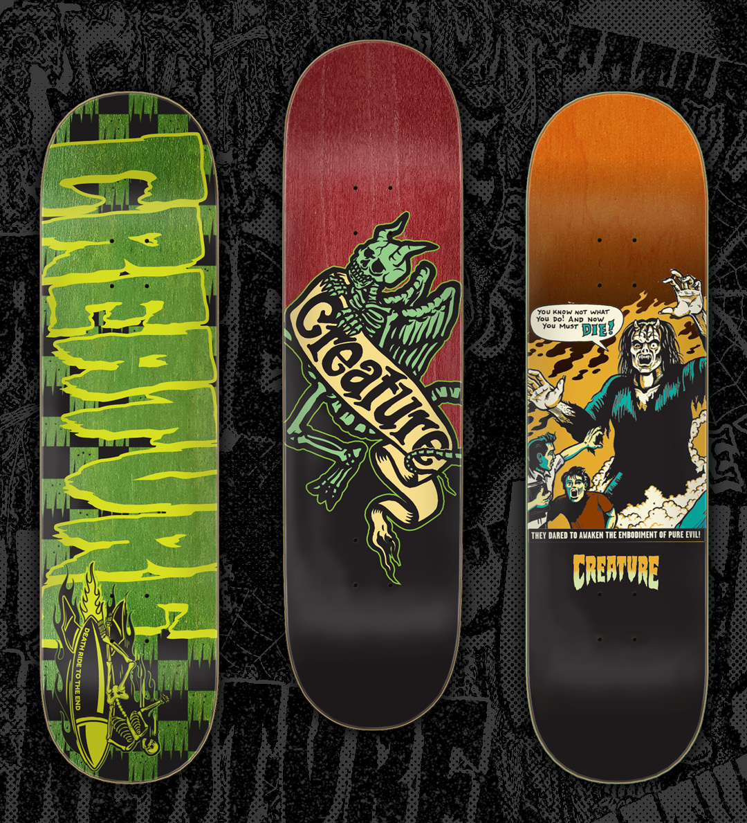Creature Skateboards Team Birch Relics Decks Death Rider Imp Comicbook