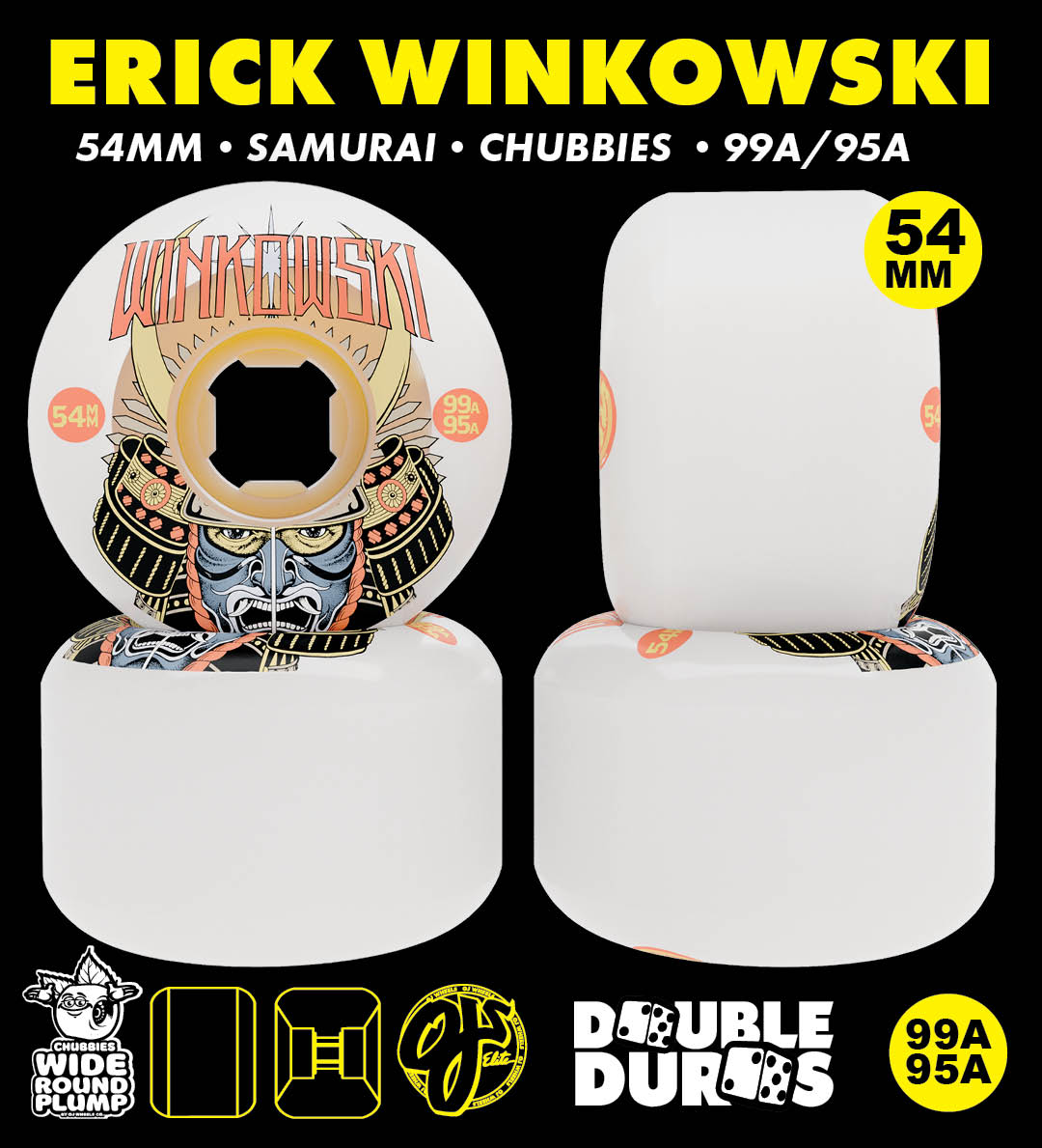 OJ Skateboard Wheels Erick Winkowski Signature Wheels. Double Duro. Chubbies have. 54mm. 99a/95a. Art by Mako