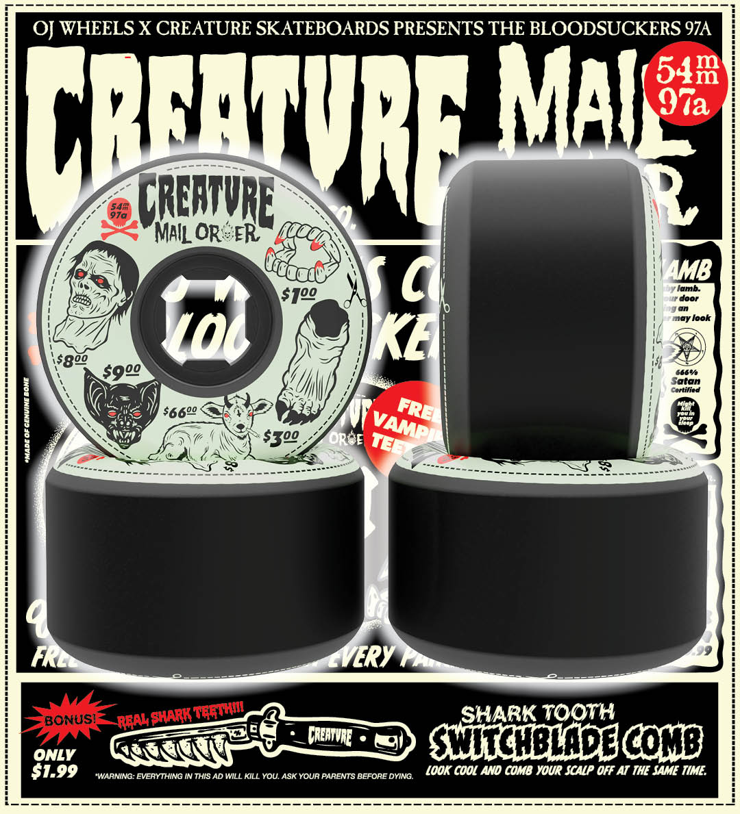 OJ Skateboard Wheels Creature Bloodsuckers. Mailorder. 97a 54mm black wheels.