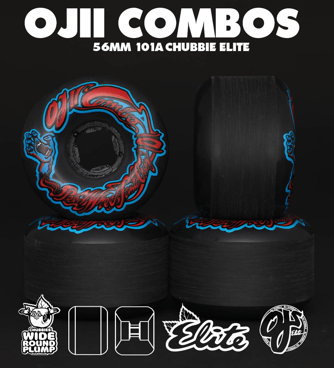 Chubbies! Our Widest Shape. Black Urethane, Classic Combo Art. 101a in Durometer.