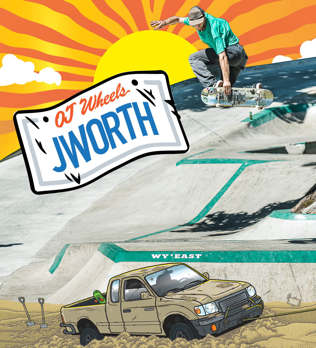 John Worthington Elite Urethane PROJs. 54mm, 99a. Art by Todd Bratrud.