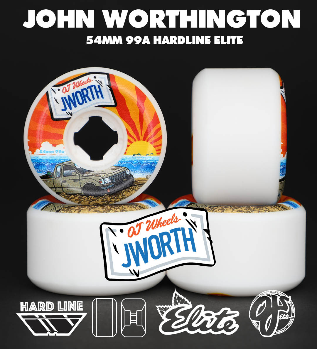 John Worthington Elite Urethane PROJs. 54mm, 99a. Art by Todd Bratrud.