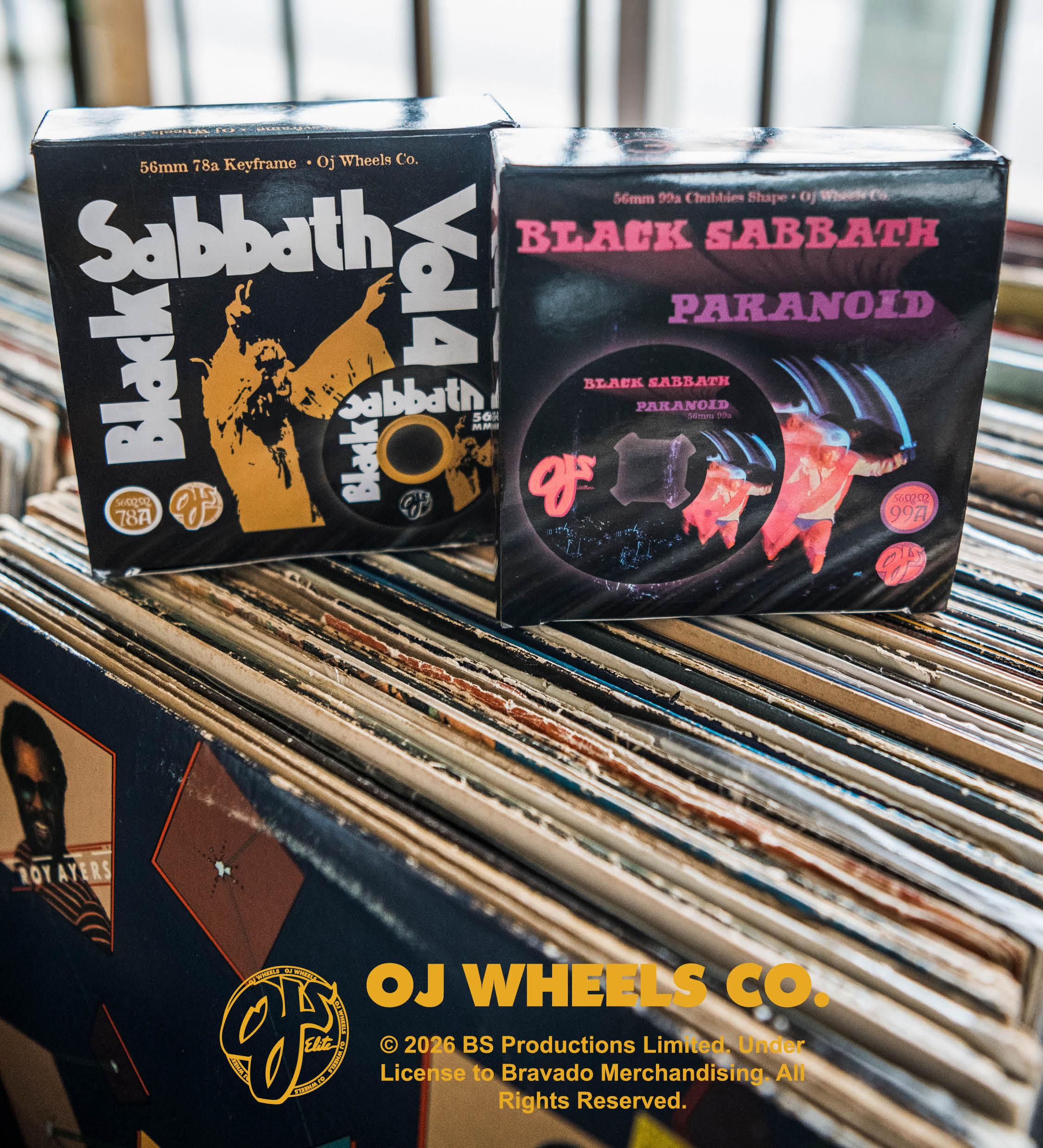OJ Wheels x Black Sabbath collaboration wheels packaging.