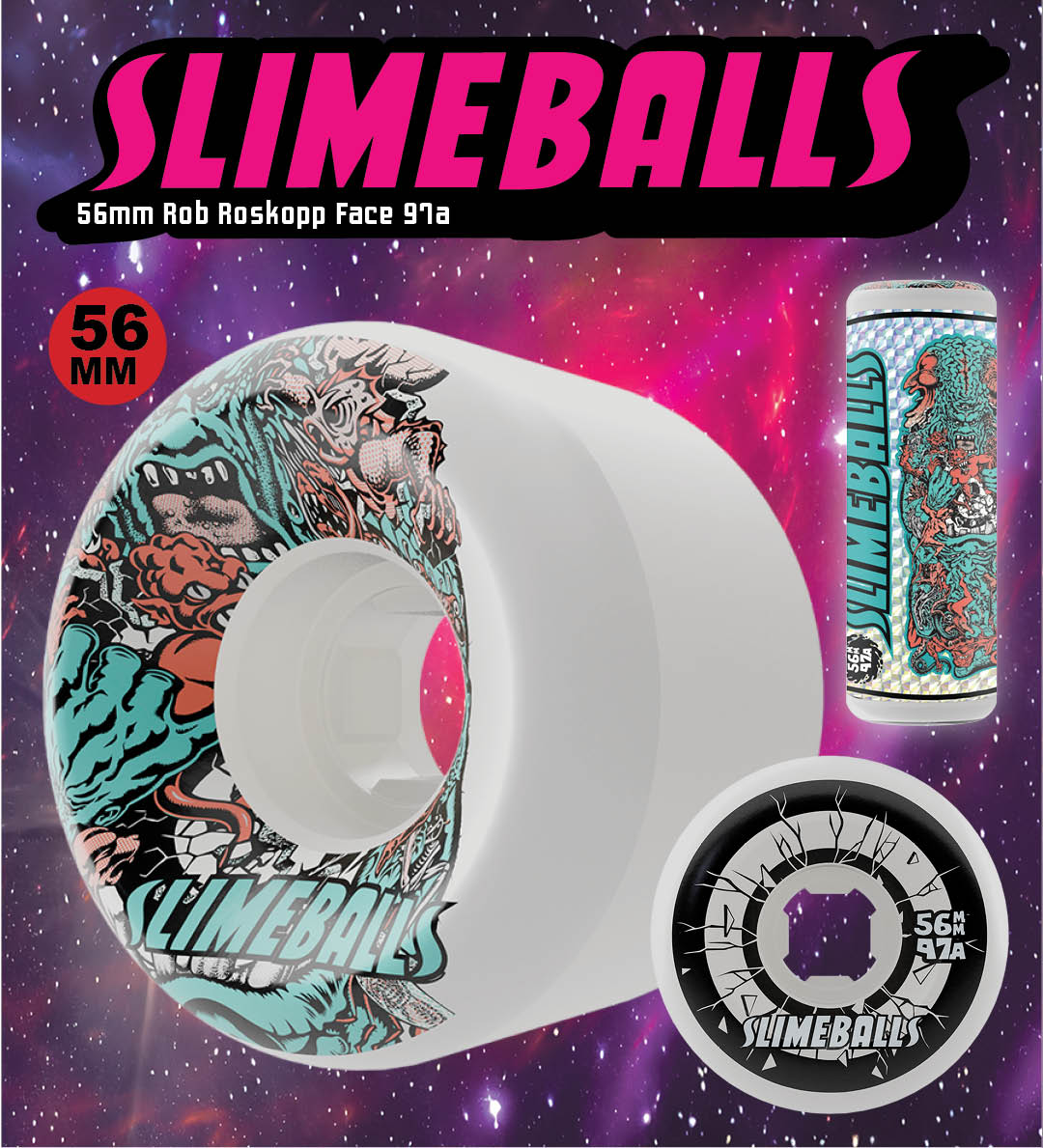Slime Balls Skateboard Wheels Rob Roskopp Re-Issue Face 5 56mm 97a