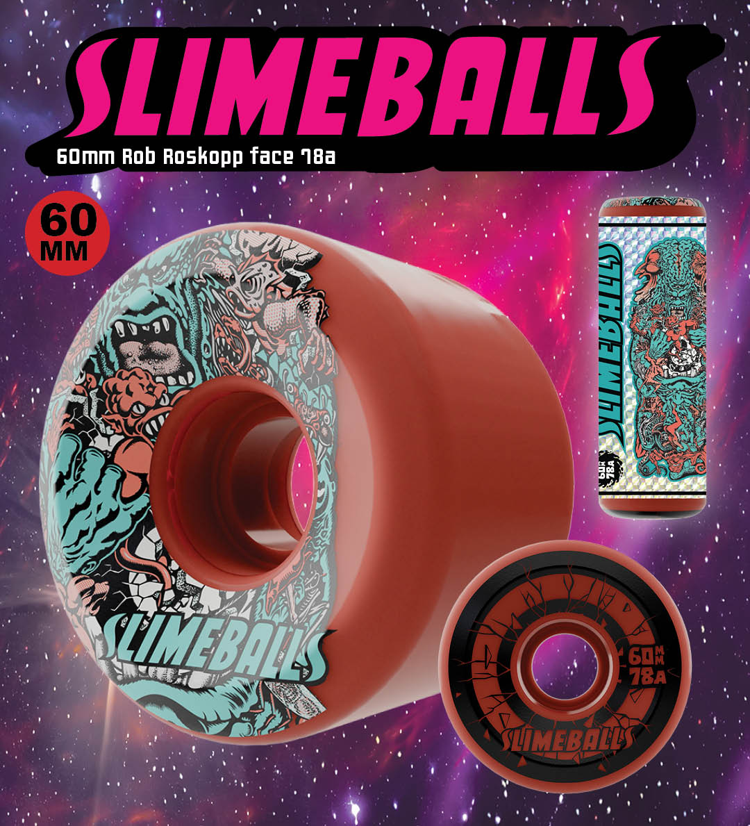 Slime Balls Skateboard Wheels Rob Roskopp R-issue Face 5 Cruiser wheels 78a 60mm