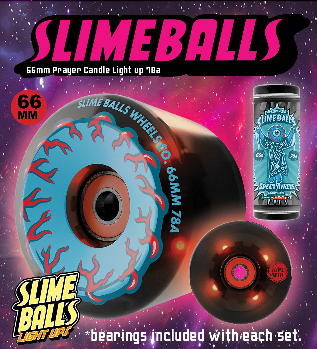 Slime Balls Skateboard Wheels 66mm Light Up Prayer Candle. Bearings included