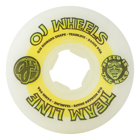 OJ 54mm Team Line Original White Yellow/Green Hardline 99a Skateboard Wheels